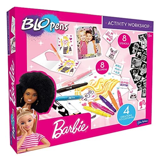 Image of John Adams BLOPENS® Barbie Activity Set | 8 BLOPENS, 8 Stencils & 4 Customisable Creations | A New Way to Colour | Age 5+ | Great Gift Idea for Birthday & Christmas for Kids | Washable & Non-Toxic