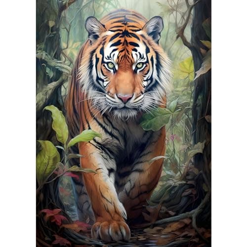Image of MAXBYE 5D Animal Diamond Painting Kits for Adults, Forest Tiger DIY Diamond Art Full Drill Crystal Rhinestone Painting Pictures Embroidery Craft Kits for Home Wall Decor 12x16inch
