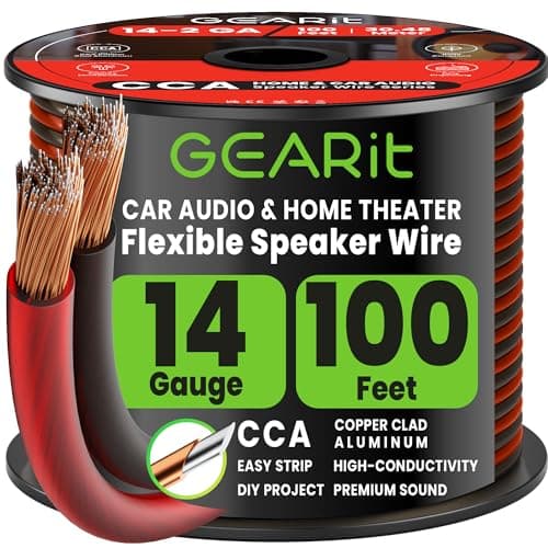 Image of GEARit 2x2.5mm² Speaker Cable 30.48 m/100 ft,Speaker Wire with Foot Markers & Polarity Markings,14 AWG Wire for Car Audio & Home Theater Speakers,Audio Cable for DIY Installations,CCA(Black Red)