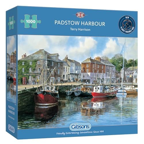 Image of Gibsons Padstow Harbour 1000 Piece Jigsaw Puzzle for Adults – Boats & Cornwall Harbour Scene by Terry Harrison – Premium Sustainable Puzzle Made in the UK/EU - Great Gift