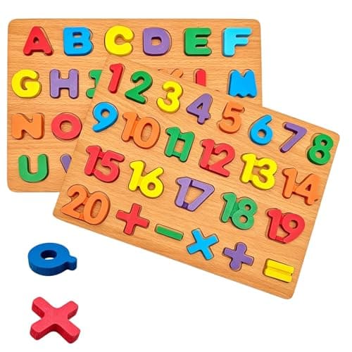 Image of Wooden Alphabet Puzzle and Number Jigsaw, Educational Learning Tool with Peg Board, Preschool Learning Puzzle, ABC Letters and Numbers Matching Game for Early Learning