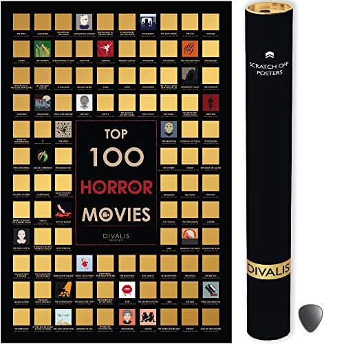 Image of Divalis Top 100 Horror Movies Scratch off Poster - Large Cinema Scratchable Poster - Horrors of all Time Bucket List - Must See Movie Challenge - Films to Watch