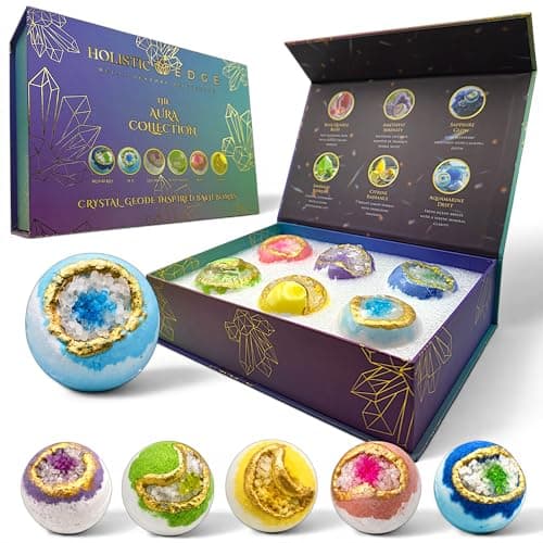 Image of Holistic Edge Luxury Bath Bomb Gift Set – Crystal Geode Bath Bombs – Large 6 x 95g Spa Fizzers for Relaxation & Aromatherapy – Premium Self-Care Gift for Women, Men & Teens