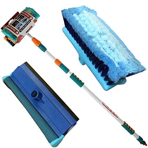 Image of 3M Heavy Duty ALUMINIUM TELESCOPIC Water Fed 9 Feet Extendable Car Van Trucks Caravans Conservatories Boats, Decking Wash Window Cleaning SQUEEGEE Brush Soft Cushioned Grip UK FREE P&P