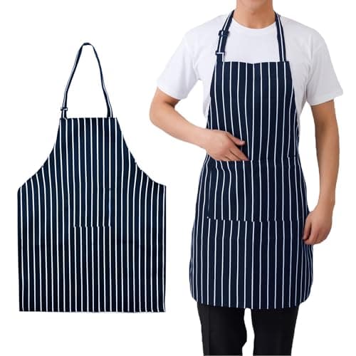 Image of Makoto Nobu Chefs Apron, Whites Blue Stripe Aprons for Men and Women, BBQ & Catering Bibs, Cooking Tabards for Home Kitchen, Restaurants, Bar Staff, Chefs, Waiters