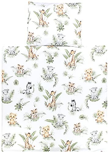 Image of TupTam Baby Crib Pram Bedding Set Duvet Pillow - 4 pieces, Safari/Lion/Brown/Leaves/Green, 80x80 cm