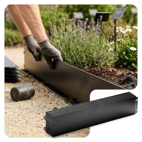 Image of VOUNOT® 20M Metal Lawn Edging, Heavy Duty Garden Landscape Border, Durable Lawn Fence 20pcs, 100 x 18 cm, Black