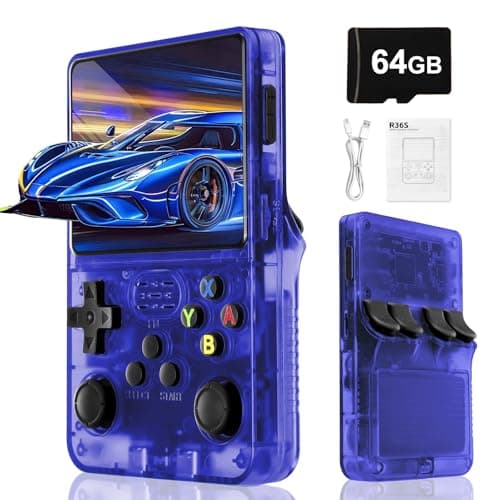 Image of Blidinner R36S Retro Handheld Video Game Console -Linux System,3000mAh Battery,3.5 Inch Screen,64G TF Card,20000+ Classic Games,Portable Game Console for Present to Give Friends for Christmas-Blue
