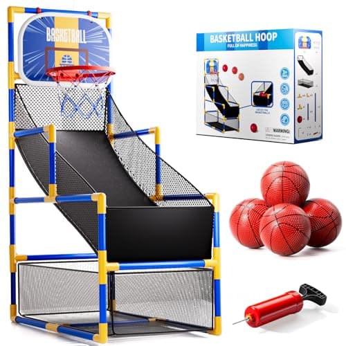 Image of Kids Arcade Basketball Game Set with 4 Balls and Air Pump, Indoor Outdoor Basketball Hoop Sports Toy for Kids 6-8 Years Old, Party Games for Boys Girls Ages 7 8 9 10