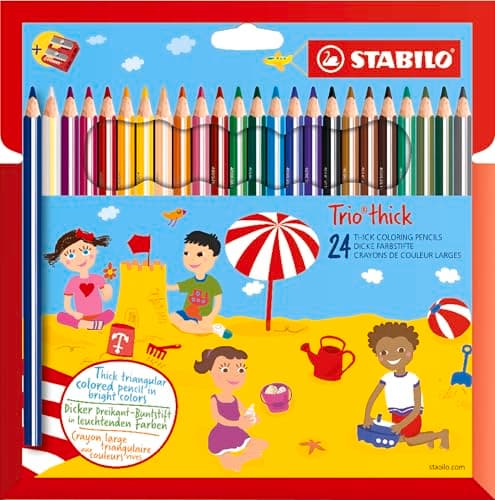Image of STABILO Trio thick - Triangular Colouring Pencil - Pack of 24 - Assorted Colours with Sharpener