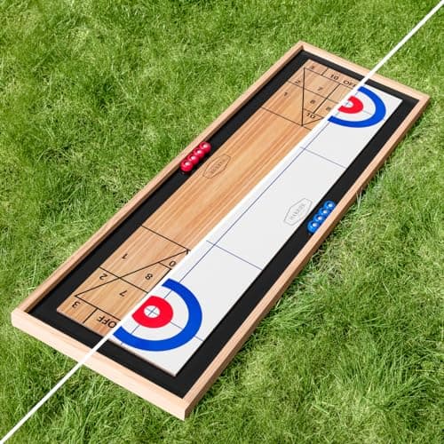 Image of HARRIER 2-In-1 Tabletop Curling Game & Shuffleboard Board Games [115cm x 33cm] – Reversible Board for Indoor & Outdoor Entertainment
