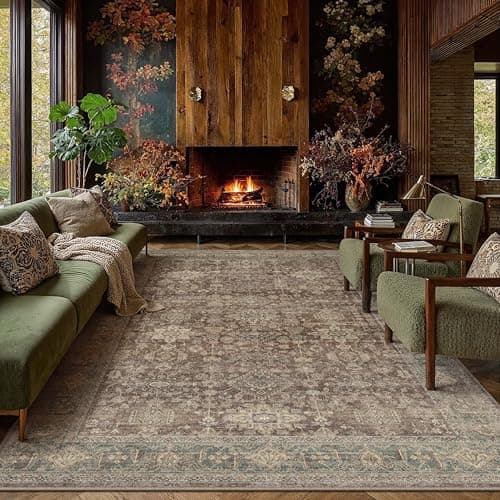 Image of PureCozy Vintage Living Room Rug 200 x 300 cm Red Washable Non Slip Lounge Area Rugs Bedroom Bedside Large Soft Low Pile Carpet Office Dining Rooms Hall Indoor Carpets