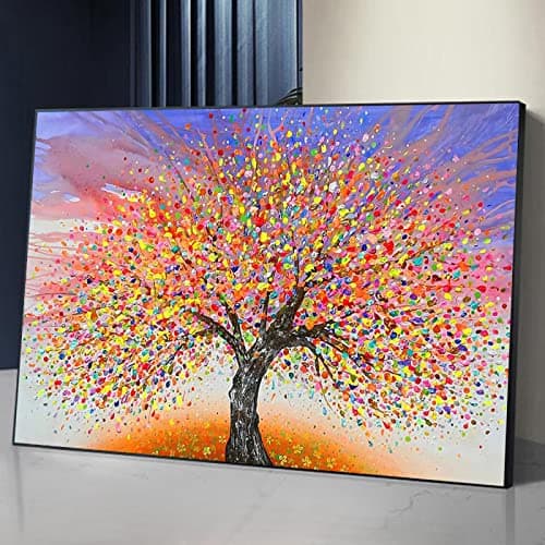 Image of Framed Wall Art Painting Tree Landscape Large Pictures For Living Room Wall Decoration 96x118cm(38x46inch) with-Black-Frame