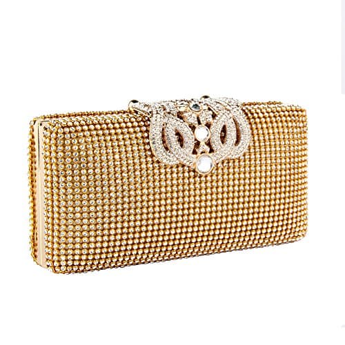 Image of Eleoption Dazzling Crystal Gold Diamante Encrusted Evening Bag Clutch Purse Party Bridal Prom