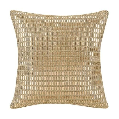 Image of Lux Sparkles London Gold Beads Embedded Luxurious Sparkling Cushion cover with Crystal Glass Rhinestones and a Soft Dutch Velvet back Decorative Throw Cushion Cover. Gold, 45x45cm (18x18Inch)