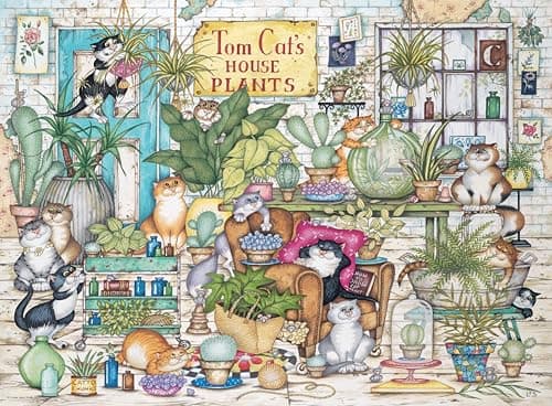 Image of Ravensburger Crazy Cats - Tom Cat’s House Plants 500 Piece Jigsaw Puzzle for Adults and Kids Age 10 Years Up - Animals