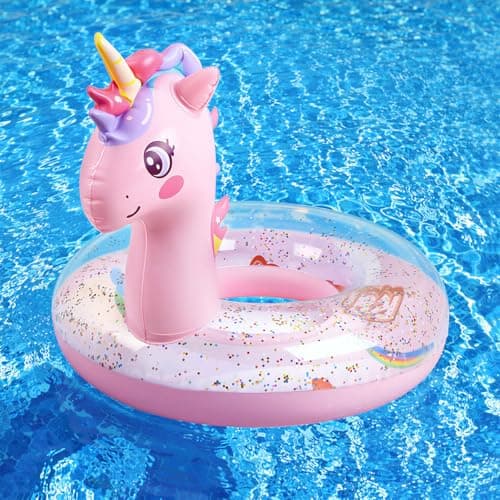 Image of HeySplash Inflatable Pool Float, 21.6 Inch Toddler Pool Float, Unicorn Pool Toys with Sparkling Sequins, Swimming Ring for Swimming Pool, Summer Beach, Lake, Party Decor, Pink