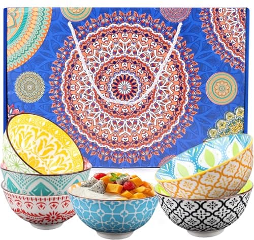 Image of Ceramic Dipping Bowls Set of 6, 10 Oz/4.6in Small Dessert Bowls for Ice Cream,Soup,Cereal,Colorful Porcelain Bowls for Tapas,Snacks & Side Dishes Dip Bowls,Cute Kitchen Serving Bowls,Dishwasher Safe