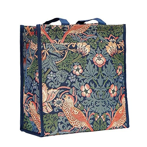 Image of :Signare Womens Fashion Tapestry Shopper Bag Shoulder Bag in Strawberry Thief Blue Inspired by William Morris