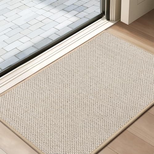 Image of Tuocal Door Mat 45 x 75 cm, Dirt Trapper Door Matts Indoor Non Slip Low Profile Door Mats Outdoor Washable Entrance Rug Easy To Clean Floor Mat for Entryway Patio Pets Muddy Shoes & Paws, Khaki
