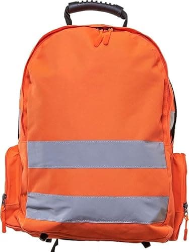 Image of Hi Vis Backpack for Work – High Visibility Reflective Safety Rucksack for Cycling, Hiking | Waterproof Bag with Padded Shoulder Straps, Large Main Compartment & Side Pockets – Orange