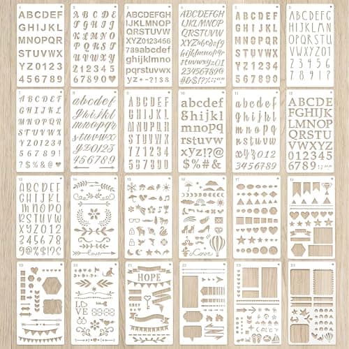 Image of Aiyraa 24Pcs Letter Stencils Set, Small Alphabet and Number Calligraphy Stencils for Painting, Crafts, Journaling, Bullet Journal Stencil for DIY Projects, Reusable Plastic Templates for Kids & Adults