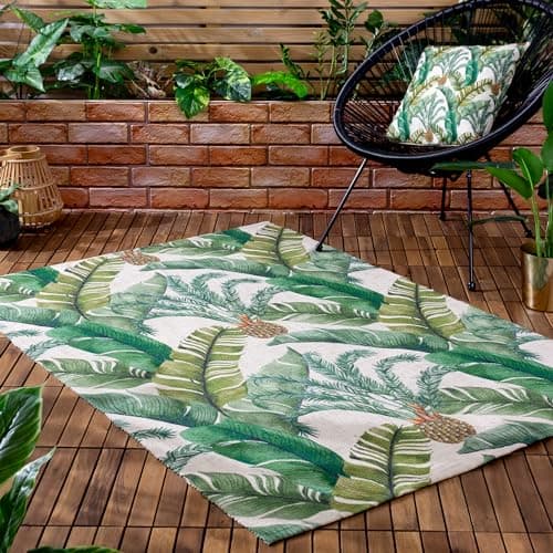 Image of furn. Wylder Tropics Maui Outdoor/Indoor Rug – Botanical Palm Leaf Design (Multicolour – 120 x 170cm)