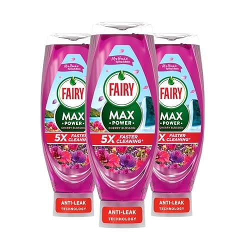 Image of Fairy Max Power Washing-Up Liquid Spring Edition Mrs Hinch’s CHERRY BLOSSOM 730ml × 3 Pack | Floral Scent | LiftAction Grease Removal | No Flip Cap | Spring Edition