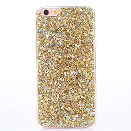 Image of iPhone 6S Plus/6 Plus Case [With Tempered Glass Screen Protector],Mo-Beauty Bling Shiny Sparkle Glitter Crystal [Slim Fit] Shockproof Shining Style Case Cover For iPhone 6S/6 Plus 5.5 Inches (Gold)