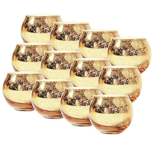 Image of 12 Pack Round Gold Votive Candle Holders, Gold Speckled Ball Glass Candle Holder, Tealight Candle Holder for Home Decor, Table Centerpiece, Wedding Decoration and Party Decorations