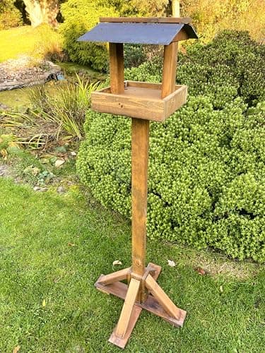 Image of Tall Wooden Bird Table Feeder Slate Roof Heavy Duty 1.6m Height
