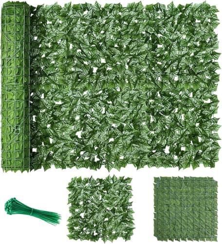 Image of Artificial Ivy Fence Screening, 5m x 1m Artificial Hedge Roll, Garden Privacy Trellis Screening, Balcony Wall Fence Panel, UV Protection Outdoor Indoor Home Decor with 50 Free Nylon Ties