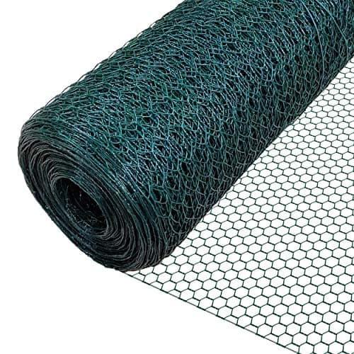 Image of VOUNOT Chicken Wire Mesh Roll, PVC Coated Hexagonal Wire Mesh Fencing, Wire Poultry Netting, 1m x 25m, Hole Size: 25mm, Green