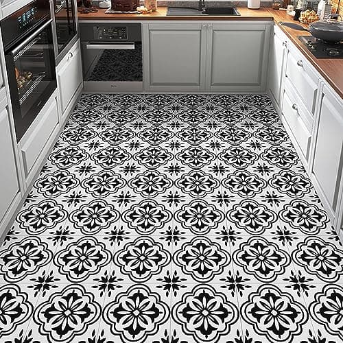 Image of Elffloor Floor Tiles Self Adhesive Vinyl Flooring Self Adhesive Floor Tiles Black And White Pattern 20x20cm Waterproof For Bathroom Kitchen Living Room 10pcs