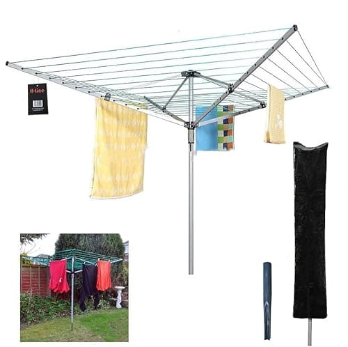 Image of H-LINE 4 Arm 50M Rotary Airer Outdoor Garden Laundry Clothes Washing Line Dryer Folding