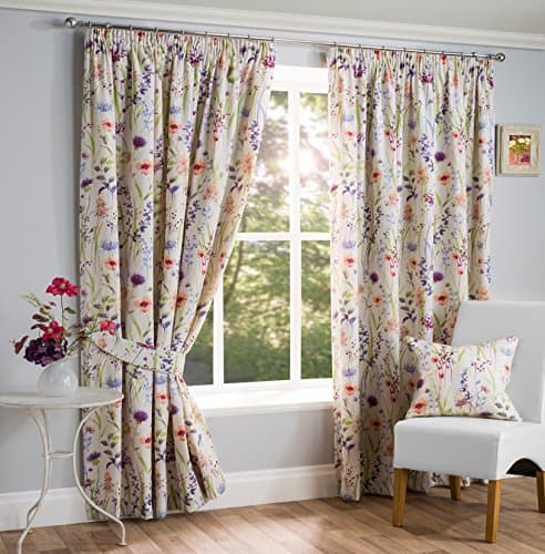 Image of 1 Pair Of SUNDOUR Fully Lined Bright Floral Print Helen 3" Pencil Pleat Curtain - Multi - 66" W x 72" L - Curtains At Home