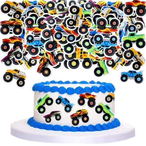 Image of 40Pcs Edible Monster Truck Cupcake Toppers Edible Monster Truck Cupcake Decoration Picks Monster Truck Theme Baby Shower Boys Birthday Party Cake Supplies
