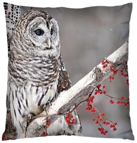 Image of Roseley Digital Printed Cushion Covers 45 x 45cm Realistic Animal Print Strong Nylon Zip Washable Decorative Throw Square Pillow Cover [Barred Owl]