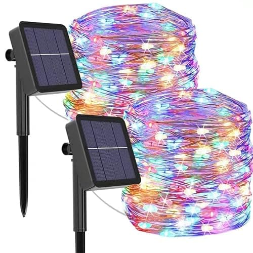 Image of mafiti 2 Pack Coloured Solar Lights Outdoor Garden,Total 24M/80Ft 240 LED 8 Modes Solar Garden Lights Waterproof String Lights Copper Wire Decorative Lighting for Patio,Yard,Party,Wedding