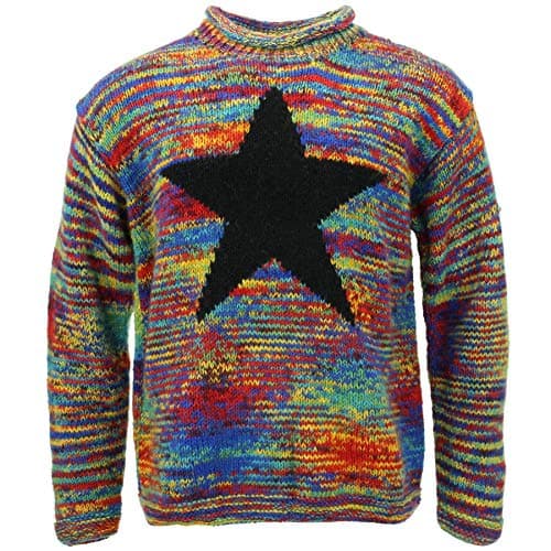 Image of LOUDelephant Chunky Wool Knit Star Jumper - Rainbow Space Dye & Black (Large)