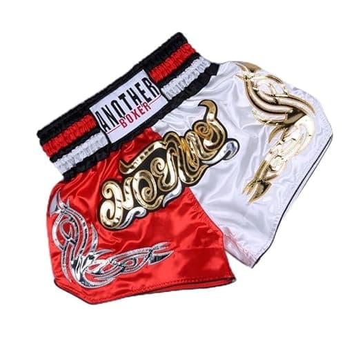 Image of Zoegneer Embroidered Muay Thai Shorts Muay Thai Fight Shorts Shorts Clothing Training Cage Fighting Grappling Martial Arts Kickboxing Shorts Clothing(XL Red+White)