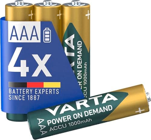 Image of VARTA Rechargeable Ready2Use Pre-Charged AAA Micro Ni-Mh Battery (4-pack, 1,000 mAh), rechargeable without memory effect - ready for immediate use