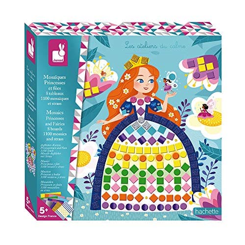 Image of Janod - Princesses and Fairies Mosaics Set - Les Ateliers du Calme - Kid's Creative Leisure Kit - Teaches Fine Motor Skills and Concentration - Ages 5 and up - J07962