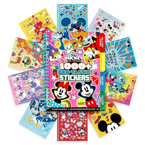 Image of Fashion Angels Disney Mickey & Friends 1000+ Tabbed Sticker Collection Book, Includes Holographic, Vinyl & Alphabet Stickers with Mickey Mouse, Minnie, Donald & Friends, for Kids Ages 6+