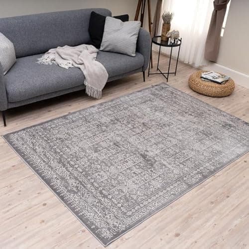 Image of THE RUGS Montana Rug - Modern & Vintage Low Pile Area Rugs Living room, Bedroom, Kitchen, Soft Low Pile, Pet-Friendly, Easy to Clean [Vintage Grey, 80x150 cm]
