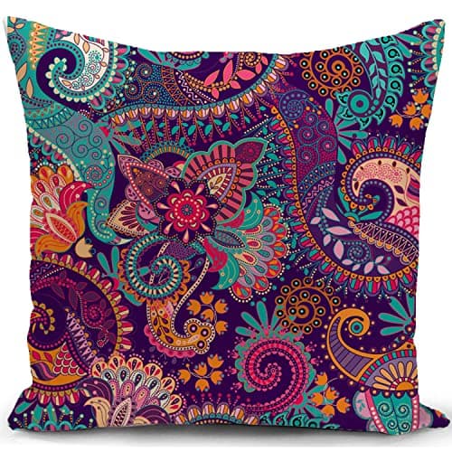 Image of KUNQIAN Cushion Cover Boho Purple Bohemian Mandala Paisley Hippie Decor Abstract Flower Pillow Cover for Home Livingroom Couch Bed Sofa Decorate 18"x18" 45x45cm