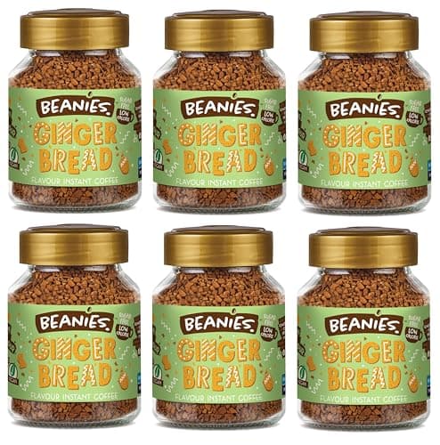 Image of Beanies Gingerbread Flavoured Instant Coffee 300g (6 x 50g Jars) – Premium Freeze-Dried Granules, Sugar Free, Low Calorie, Vegan & Gluten Free, Quick & Easy to Brew