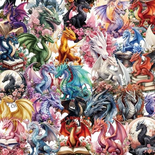 Image of Luvart 100Pcs Dragon Stickers, Magic Pterosaur Reading Book Stickers, Realistic Pterosaur Decals for Decor Water Bottle Laptop Phone Skateboard Scrapbooks, Dragon Lovers Gifts Party Supplies