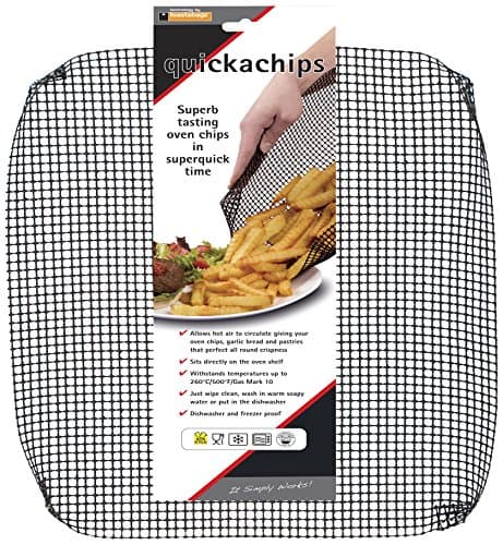 Image of QuickaChips Oven Mesh Chip Tray 2 Pack – Non Stick Crisping Baking Tray, Black Airflow Mesh Oven Tray for Crispy Chips, Fries, Pizza & Snacks – Even Heat Cooking Oven Rack