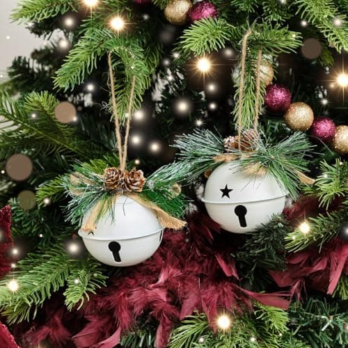 Image of Melody Maison Set of 2 White Bell Hanging Decoration with Foliage 8cm